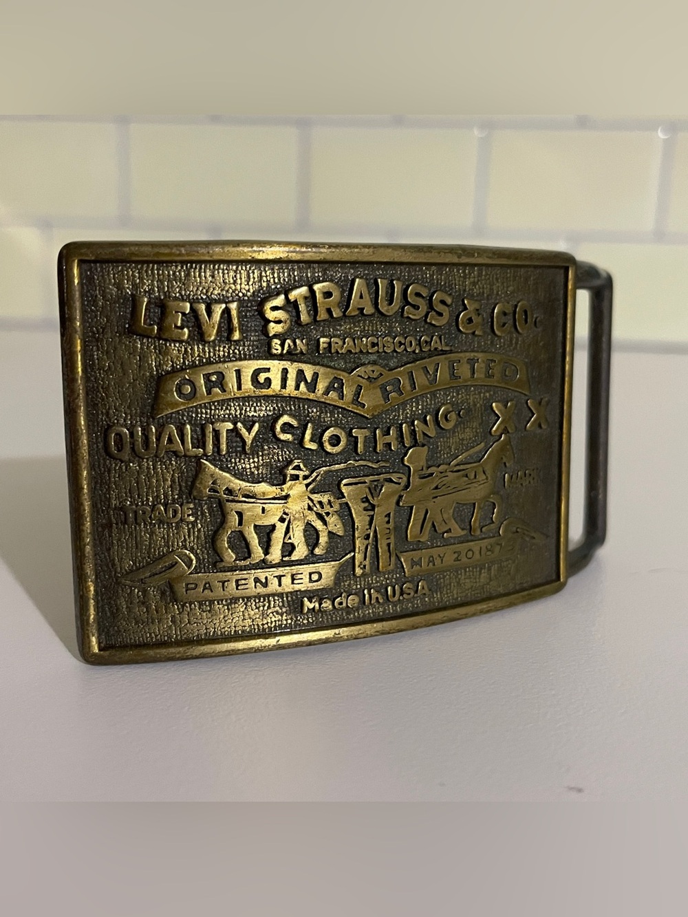 Levi's Brass Embossed Two-Horse Belt Buckle